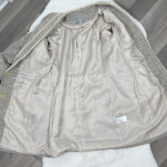 H&M Fringed Tweed Long Line Blazer Jacket Tan 10 - Picture 12 of 16